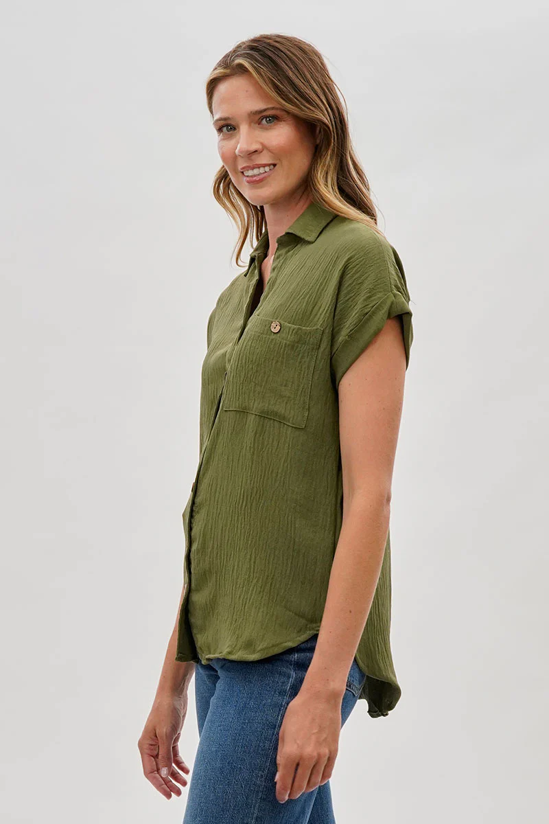 Sylexchange Vintage Short Sleeve Button Down Shirt - Olive - Image 2
