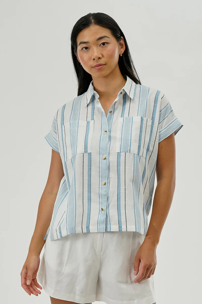 Beechers Brook Striped Short Sleeve Shirt - Blue