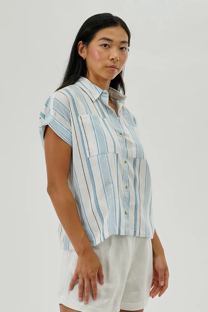Beechers Brook Striped Short Sleeve Shirt - Blue - Image 2