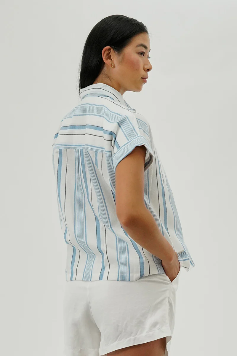 Beechers Brook Striped Short Sleeve Shirt - Blue - Image 3