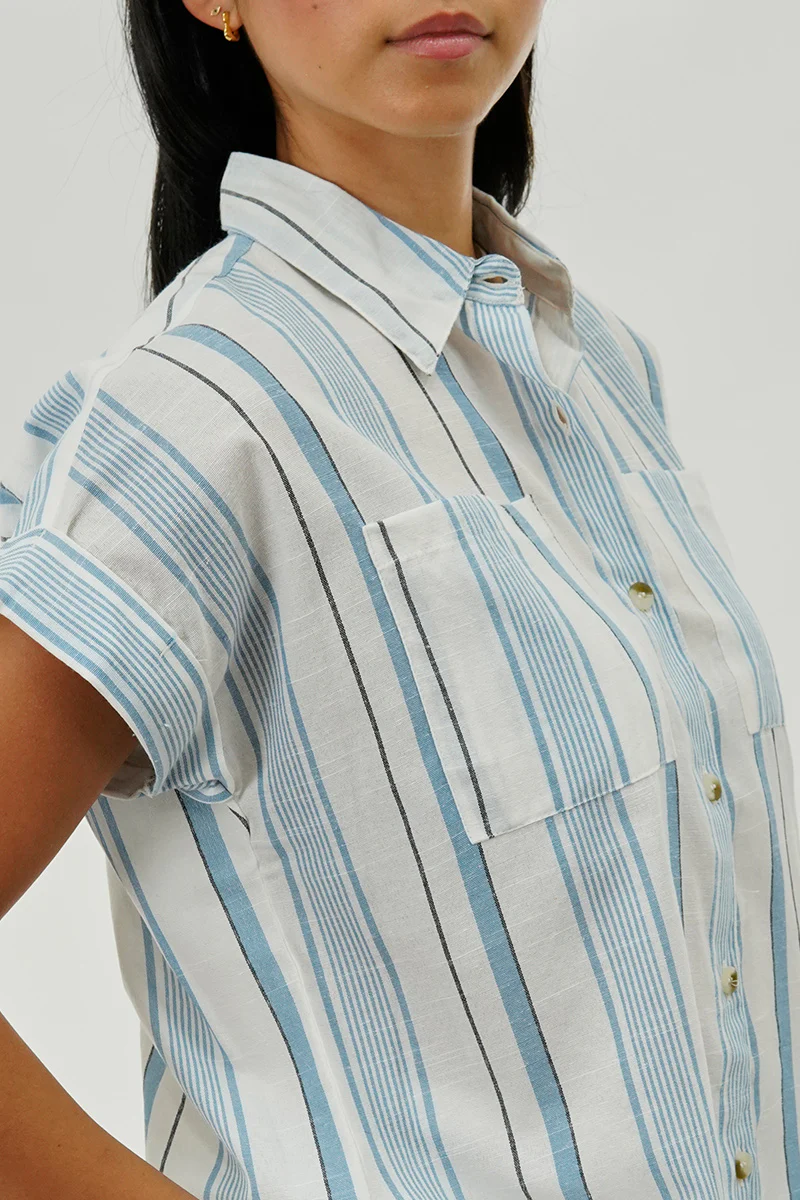 Beechers Brook Striped Short Sleeve Shirt - Blue - Image 4