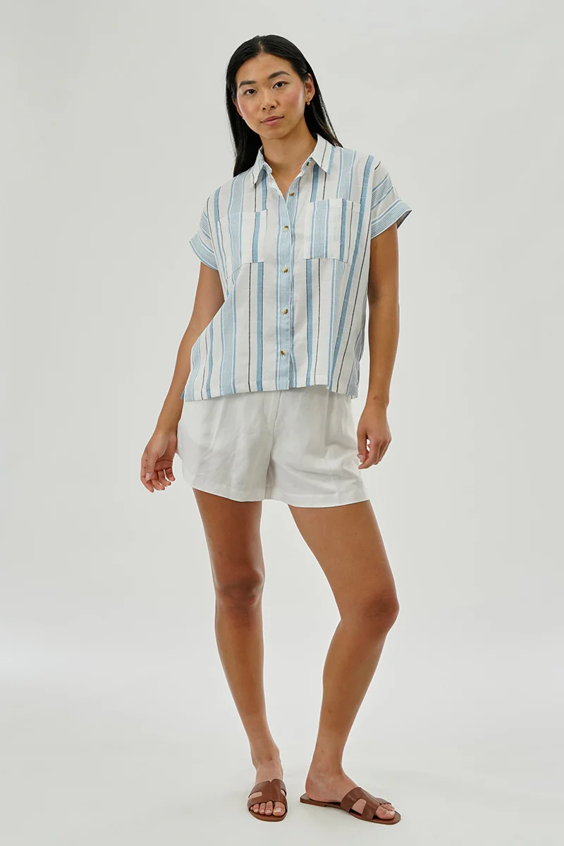 Beechers Brook Striped Short Sleeve Shirt - Blue - Image 5