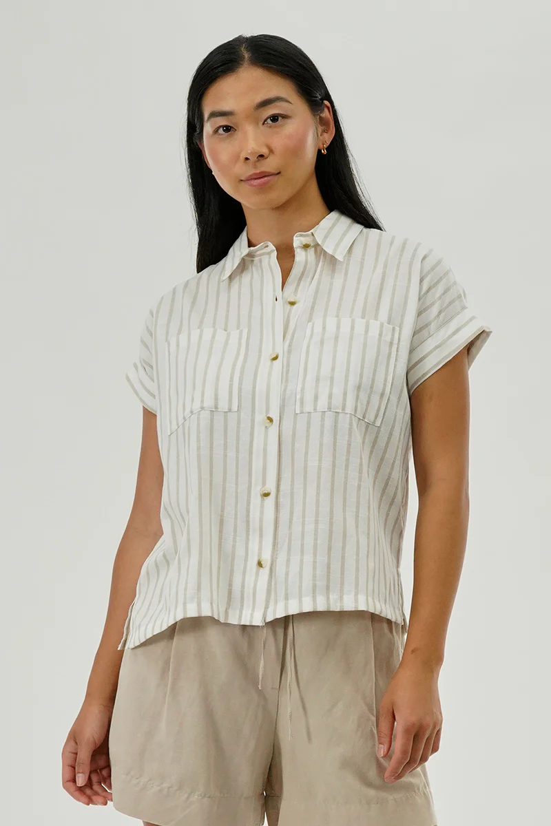 Beechers Brook Striped Short Sleeve Shirt - Beige