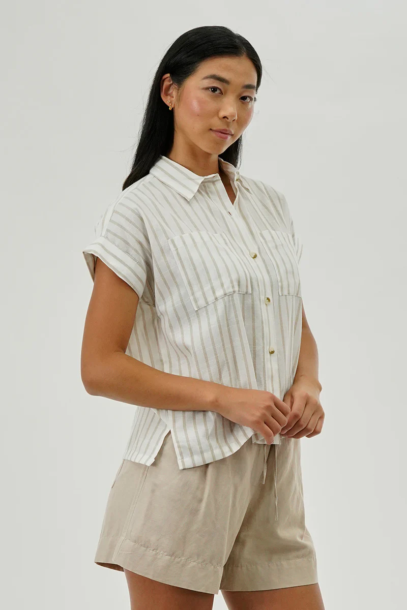 Beechers Brook Striped Short Sleeve Shirt - Beige - Image 2