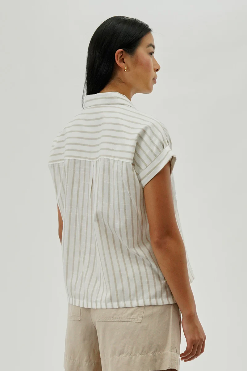 Beechers Brook Striped Short Sleeve Shirt - Beige - Image 3