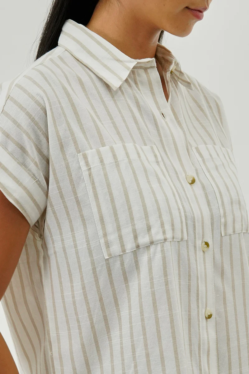 Beechers Brook Striped Short Sleeve Shirt - Beige - Image 4