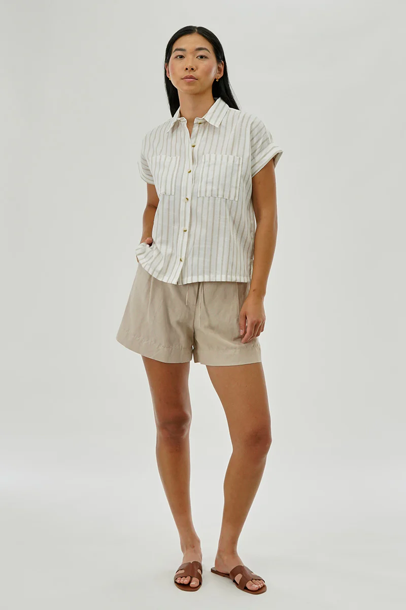 Beechers Brook Striped Short Sleeve Shirt - Beige - Image 5