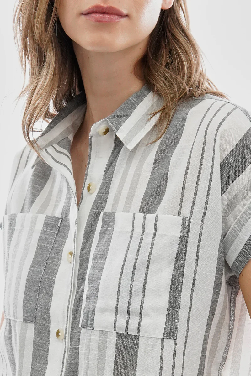 Beechers Brook Striped Button Up Short Sleeve Shirt - Grey - Image 4