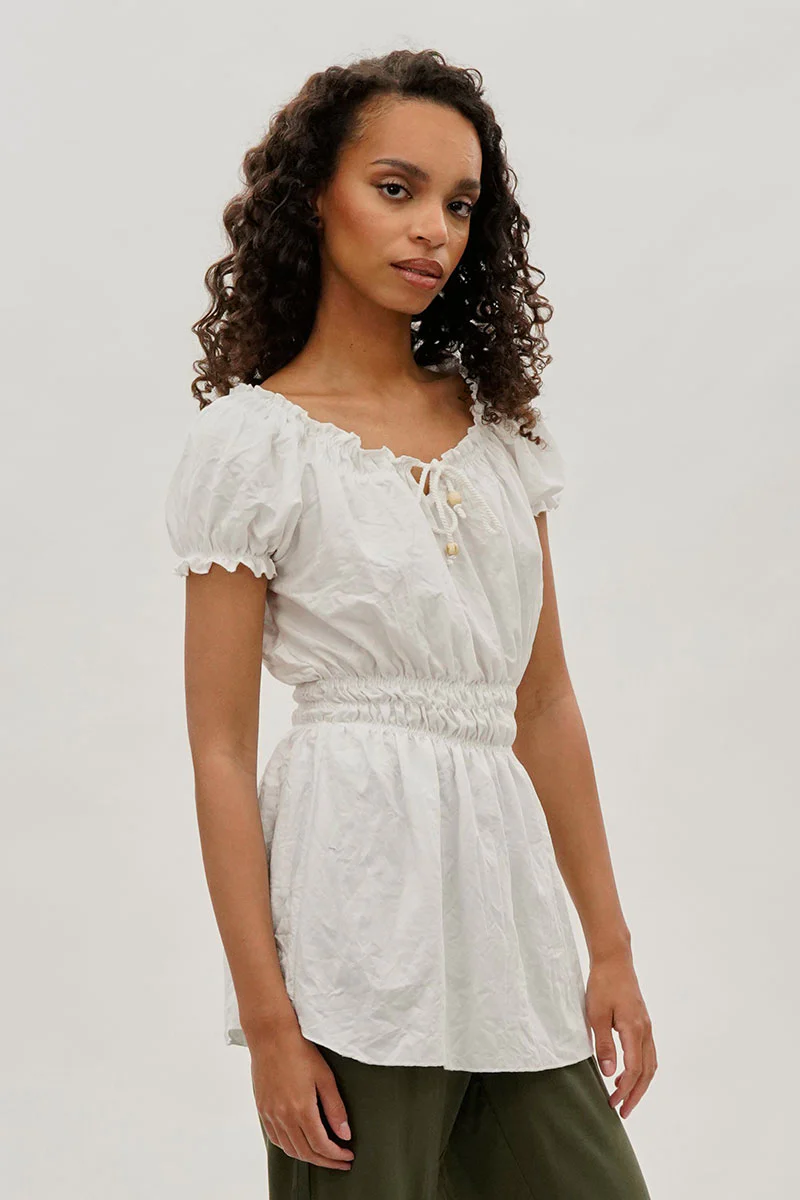 Runaway Bay Cinched Short Sleeve Blouse - White - Image 2