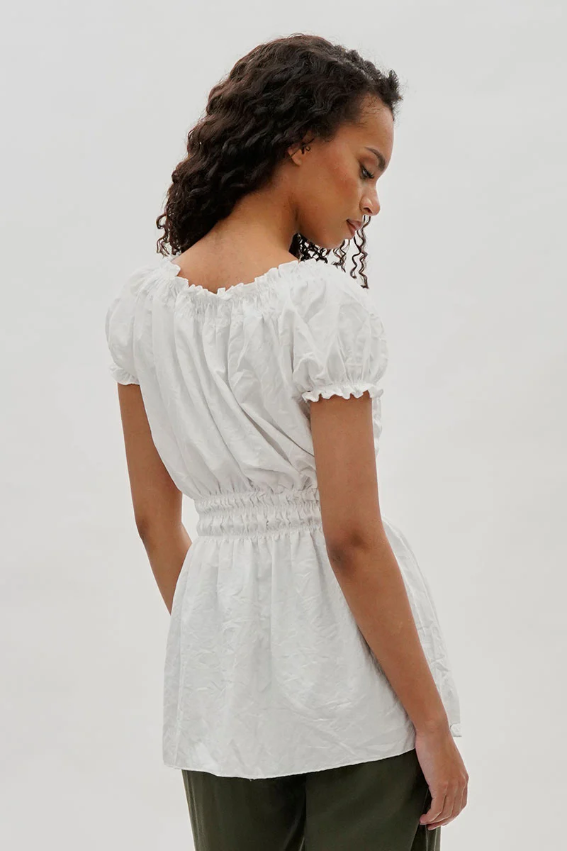 Runaway Bay Cinched Short Sleeve Blouse - White - Image 3