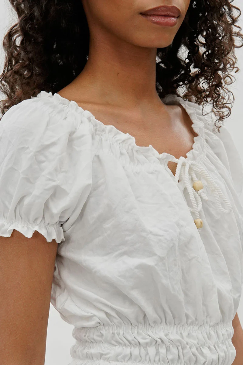 Runaway Bay Cinched Short Sleeve Blouse - White - Image 4