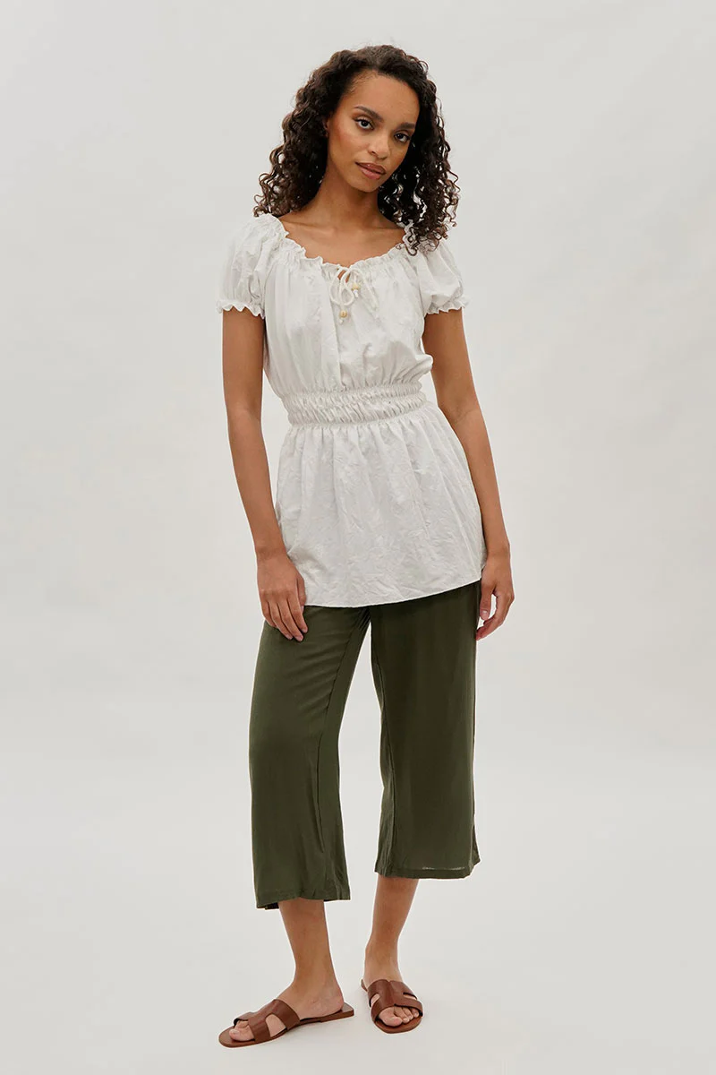 Runaway Bay Cinched Short Sleeve Blouse - White - Image 5