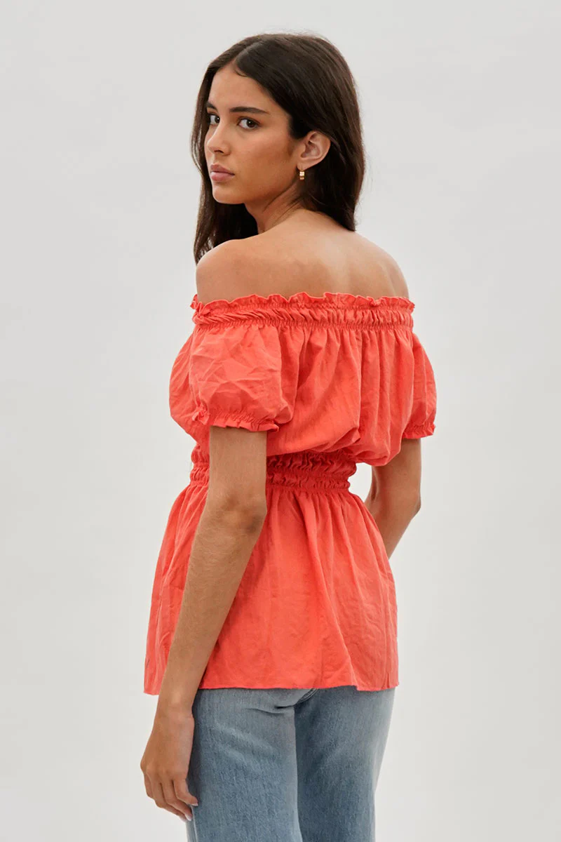 Runaway Bay Cinched Short Sleeve Blouse - Coral - Image 3