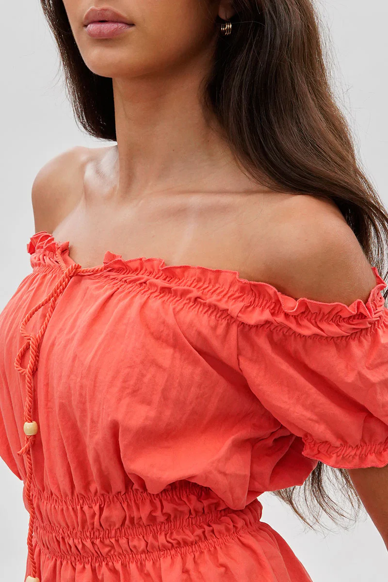Runaway Bay Cinched Short Sleeve Blouse - Coral - Image 4