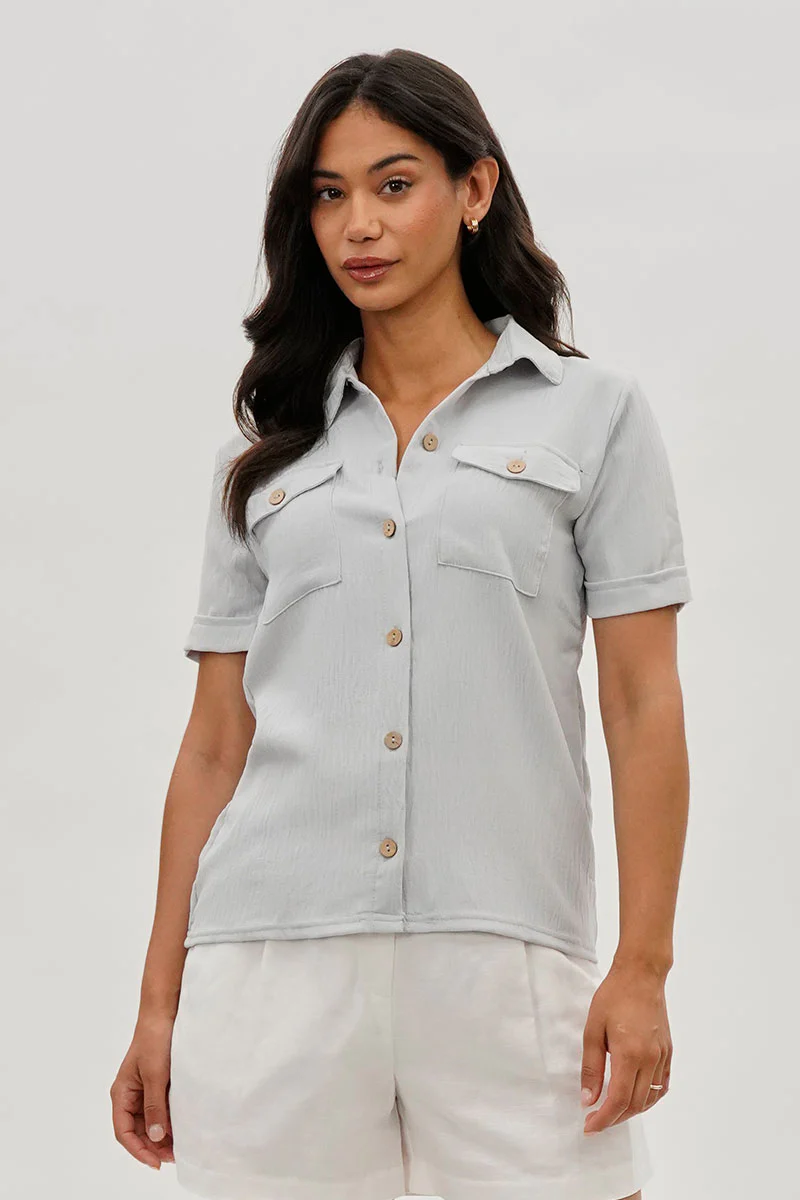 Stylexchange Vintage Button Down Short Sleeve Shirt - Stone