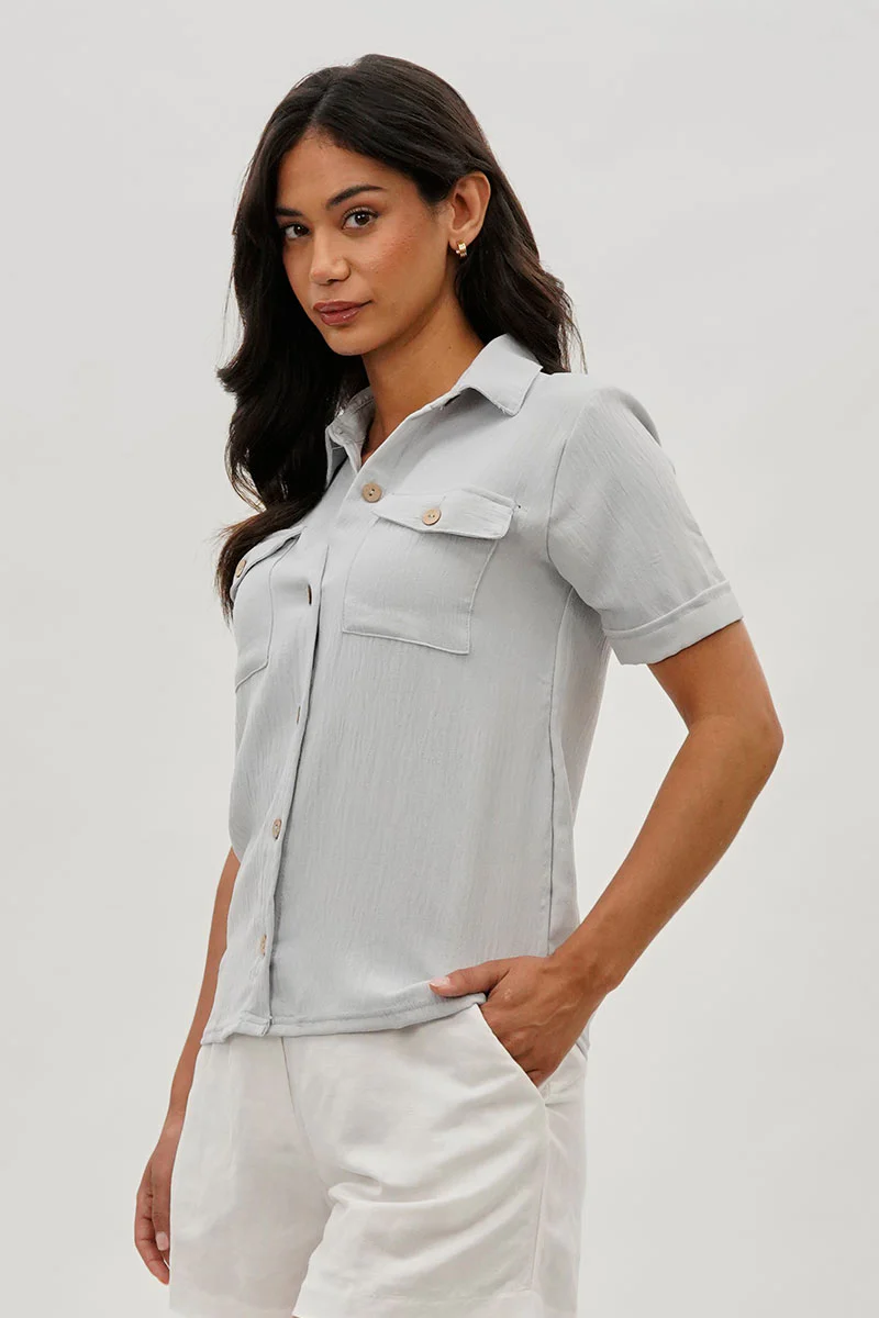 Stylexchange Vintage Button Down Short Sleeve Shirt - Stone - Image 2
