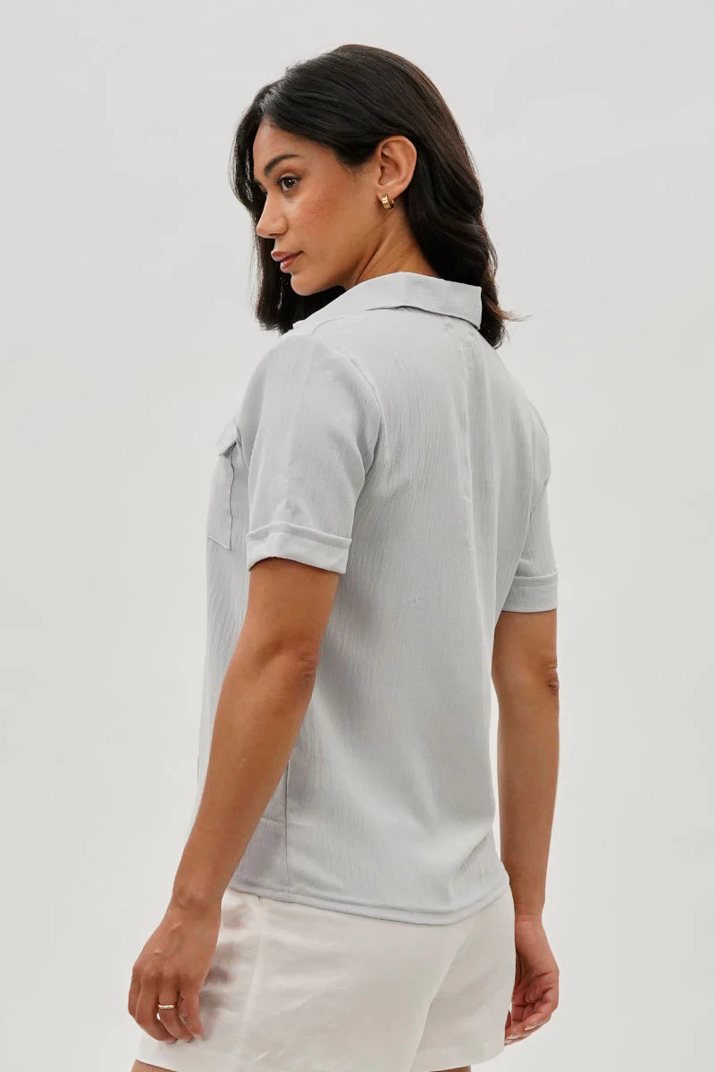 Stylexchange Vintage Button Down Short Sleeve Shirt - Stone - Image 3