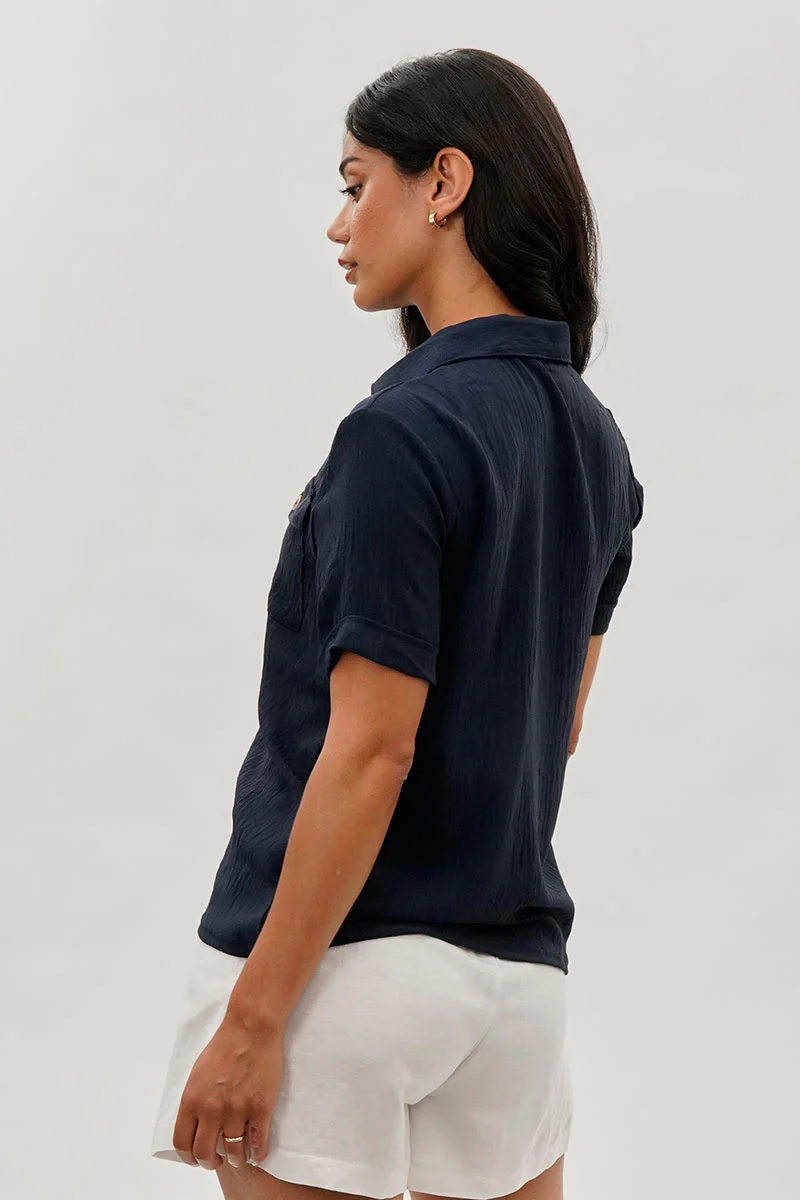 Stylexchange Vintage Button Down Short Sleeve Shirt - Navy - Image 3