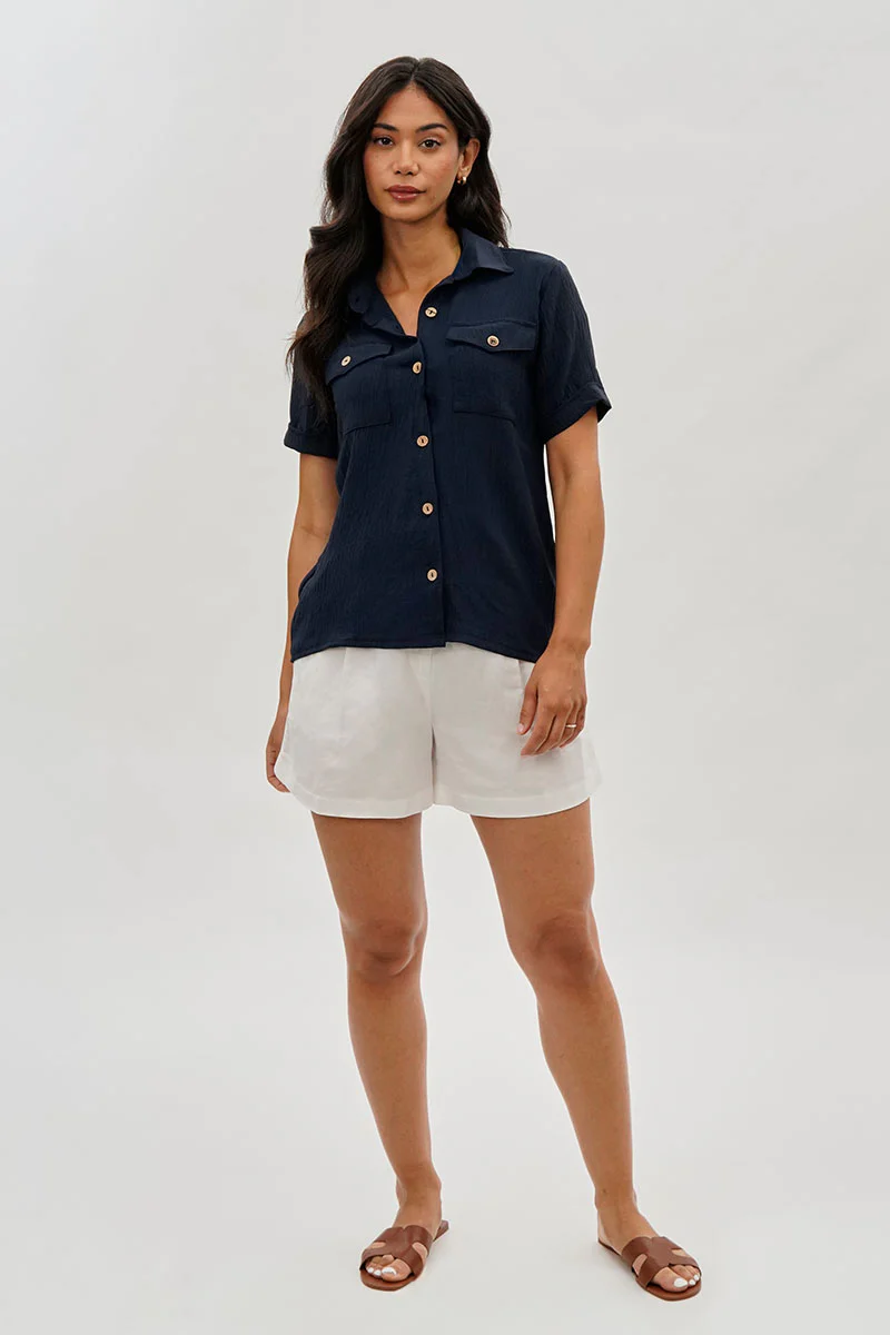 Stylexchange Vintage Button Down Short Sleeve Shirt - Navy - Image 5