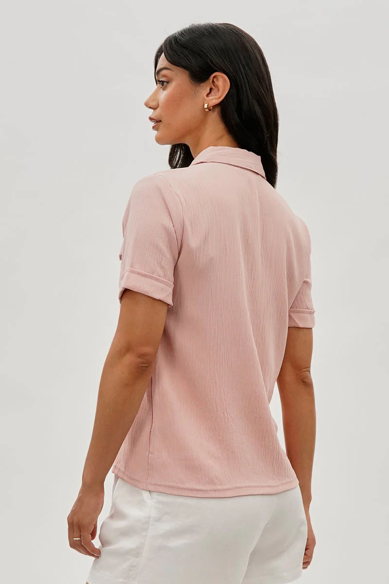 Stylexchange Vintage Button Down Short Sleeve Shirt - Pink - Image 3