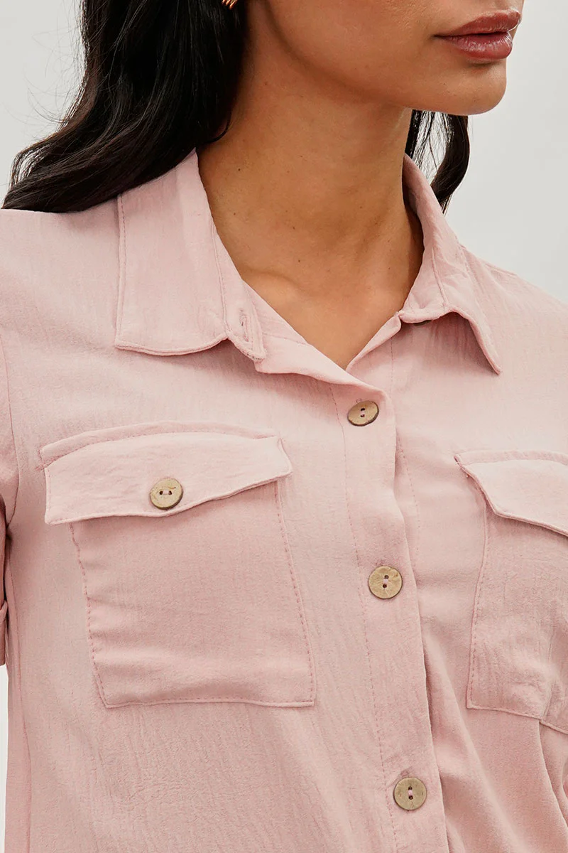 Stylexchange Vintage Button Down Short Sleeve Shirt - Pink - Image 4