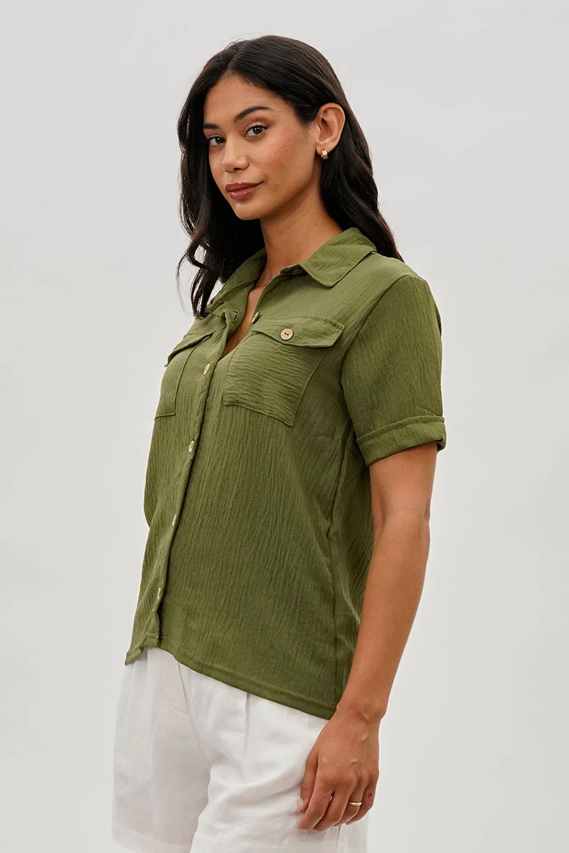 Stylexchange Vintage Button Down Short Sleeve Shirt - Green - Image 2