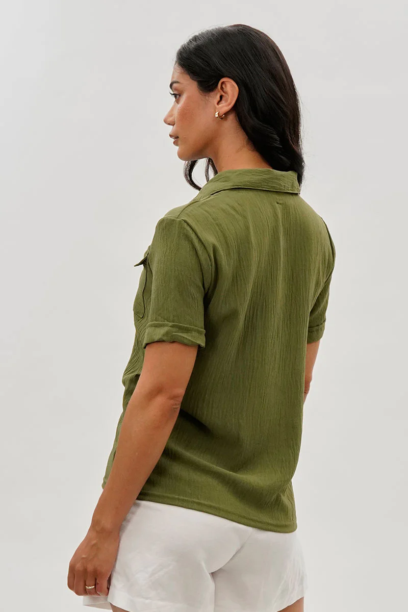 Stylexchange Vintage Button Down Short Sleeve Shirt - Green - Image 3