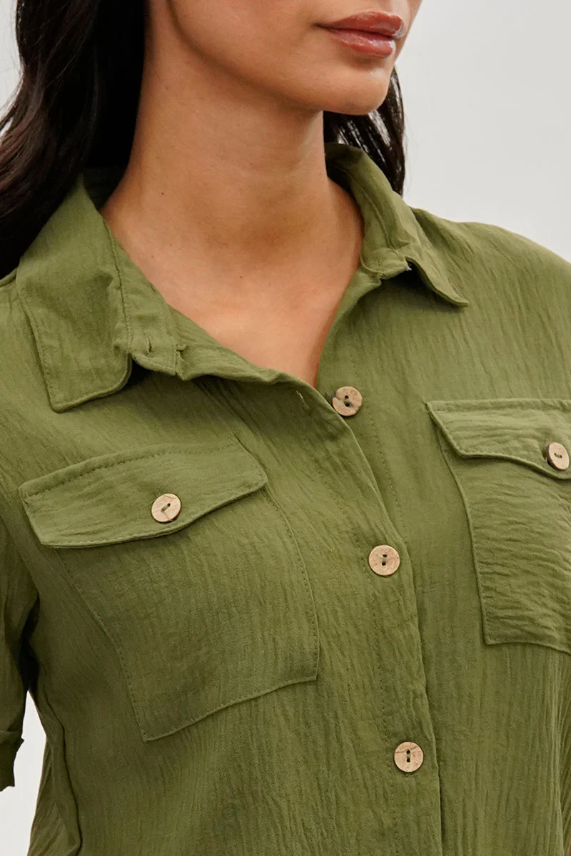 Stylexchange Vintage Button Down Short Sleeve Shirt - Green - Image 4