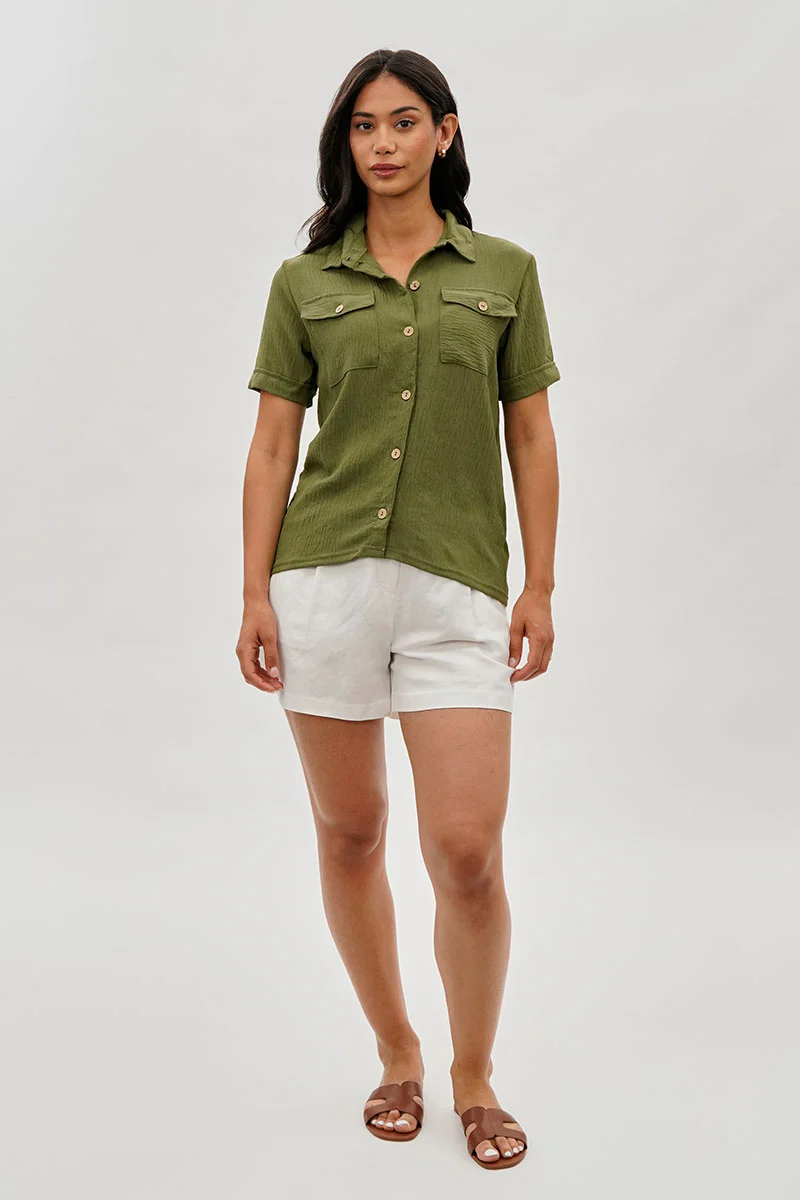 Stylexchange Vintage Button Down Short Sleeve Shirt - Green - Image 5