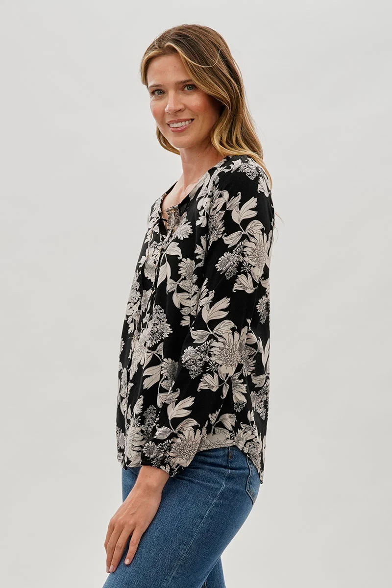 Beechers Brook Floral Lace Up Blouse - Black - Image 2