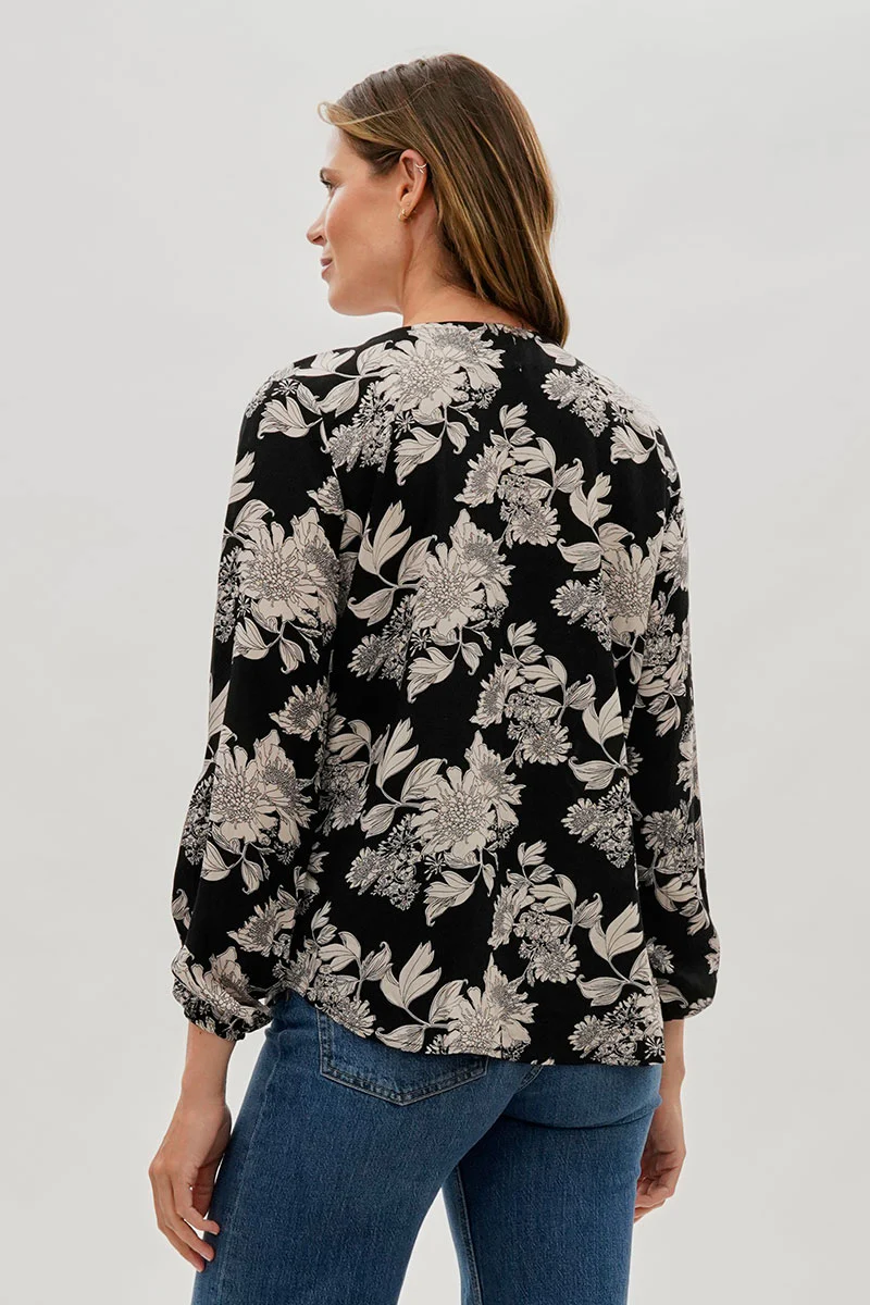 Beechers Brook Floral Lace Up Blouse - Black - Image 3