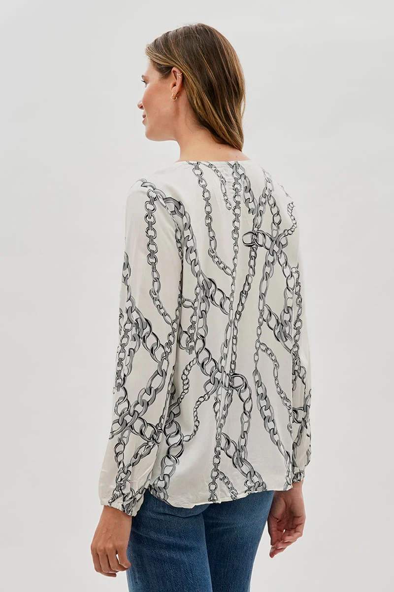 Beechers Brook Chain Print Lace Up Blouse - White - Image 3