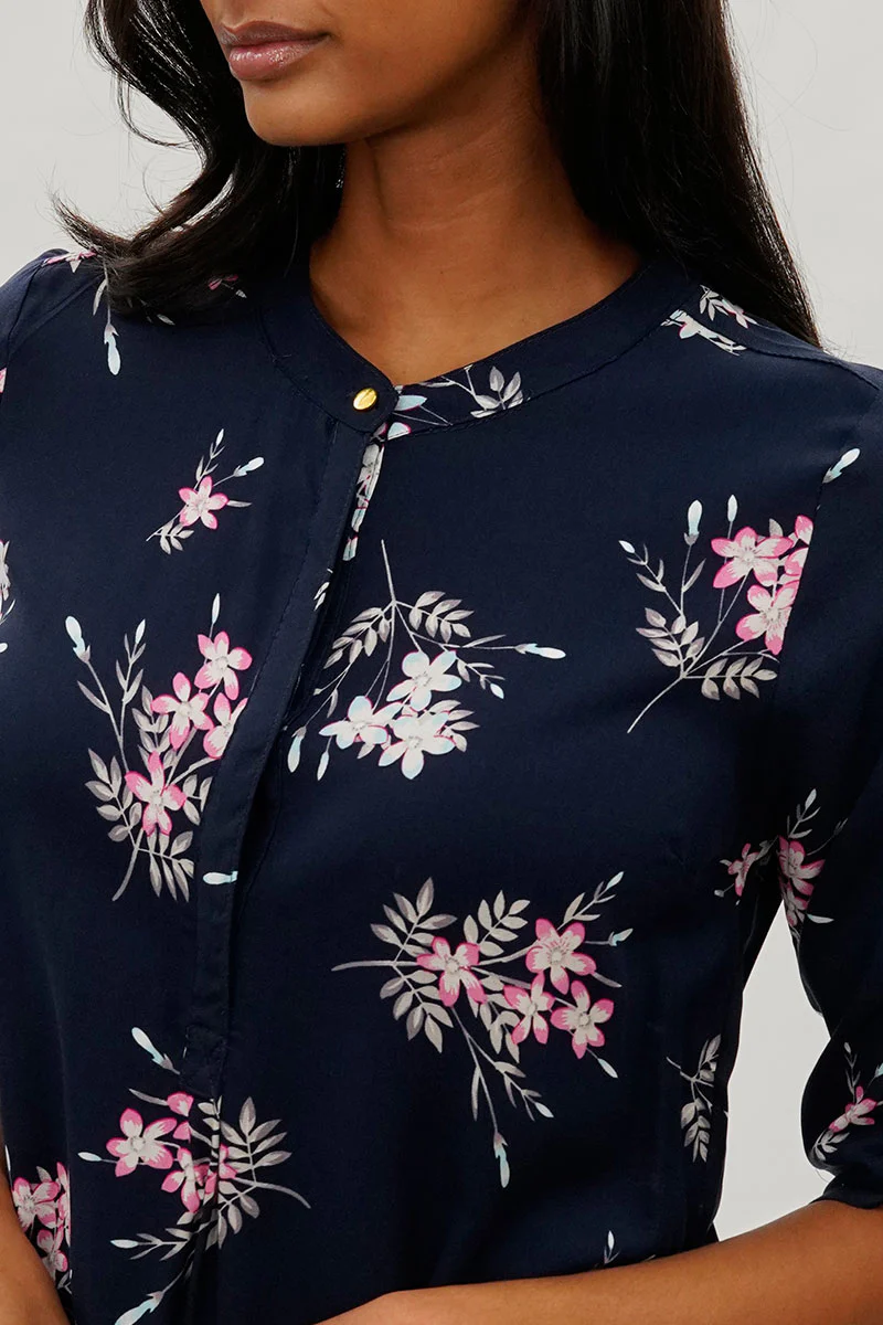 International INC Company Floral Roll Up Sleeve Blouse - Navy - Image 4