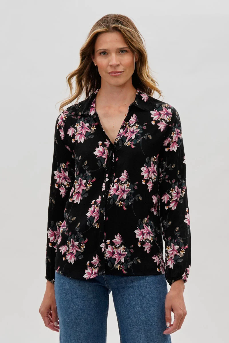 Beechers Brook Floral Button Down Blouse - Black