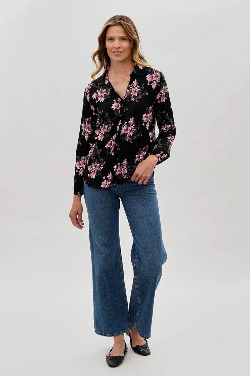 Beechers Brook Floral Button Down Blouse - Black - Image 5