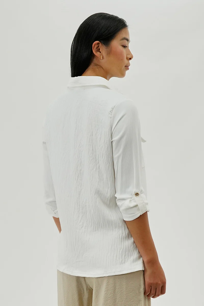 International INC Company Button Down Utility Pocket Blouse - White - Image 3