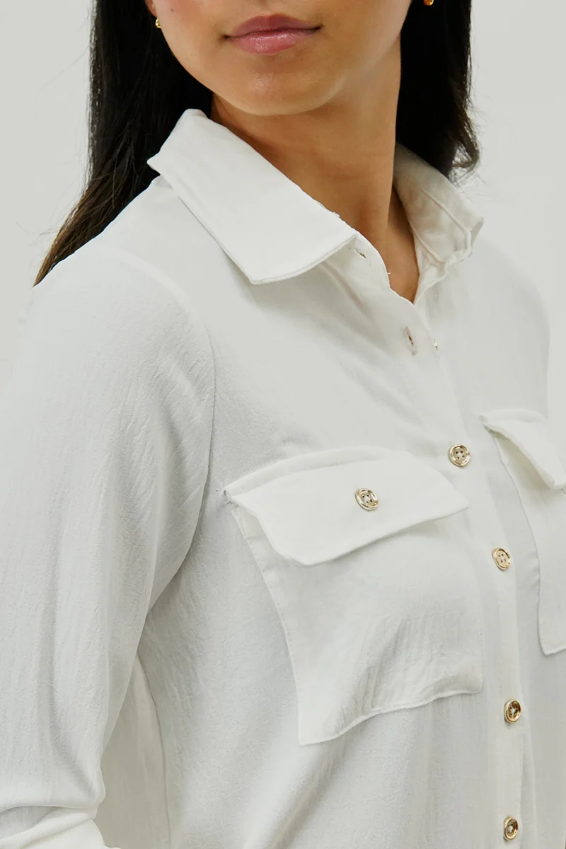 International INC Company Button Down Utility Pocket Blouse - White - Image 4