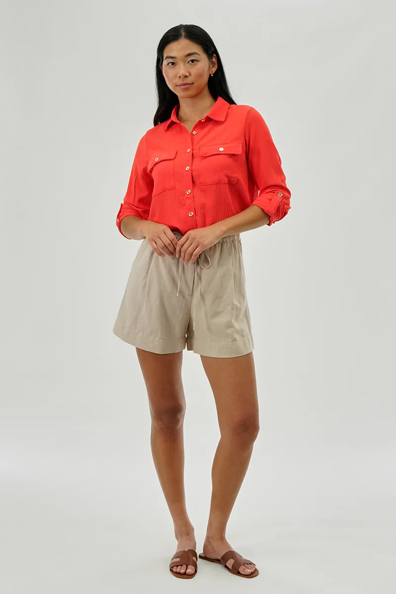 International INC Company Button Down Utility Pocket Blouse - Coral - Image 5