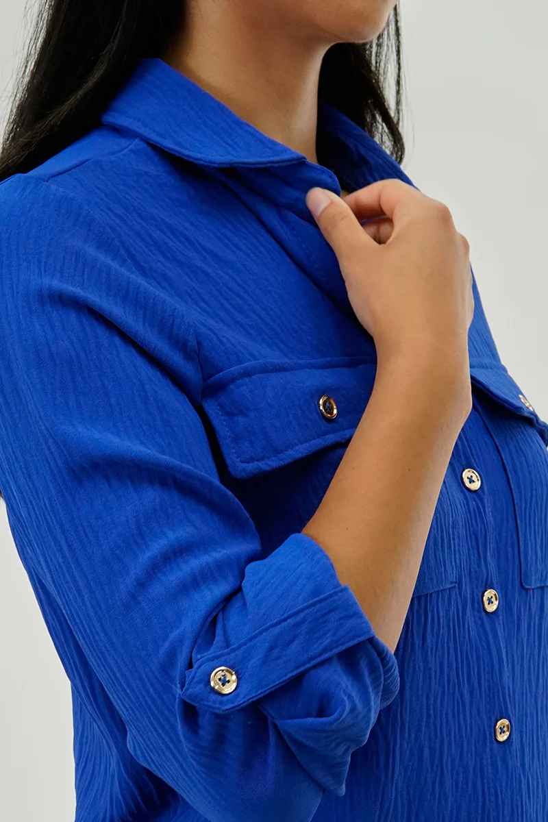 International INC Company Button Down Utility Pocket Blouse - Blue - Image 4