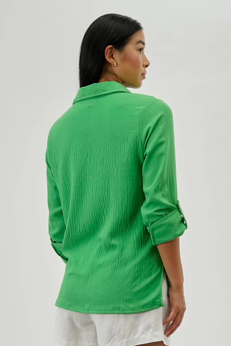 International INC Company Button Down Utility Pocket Blouse - Green - Image 3