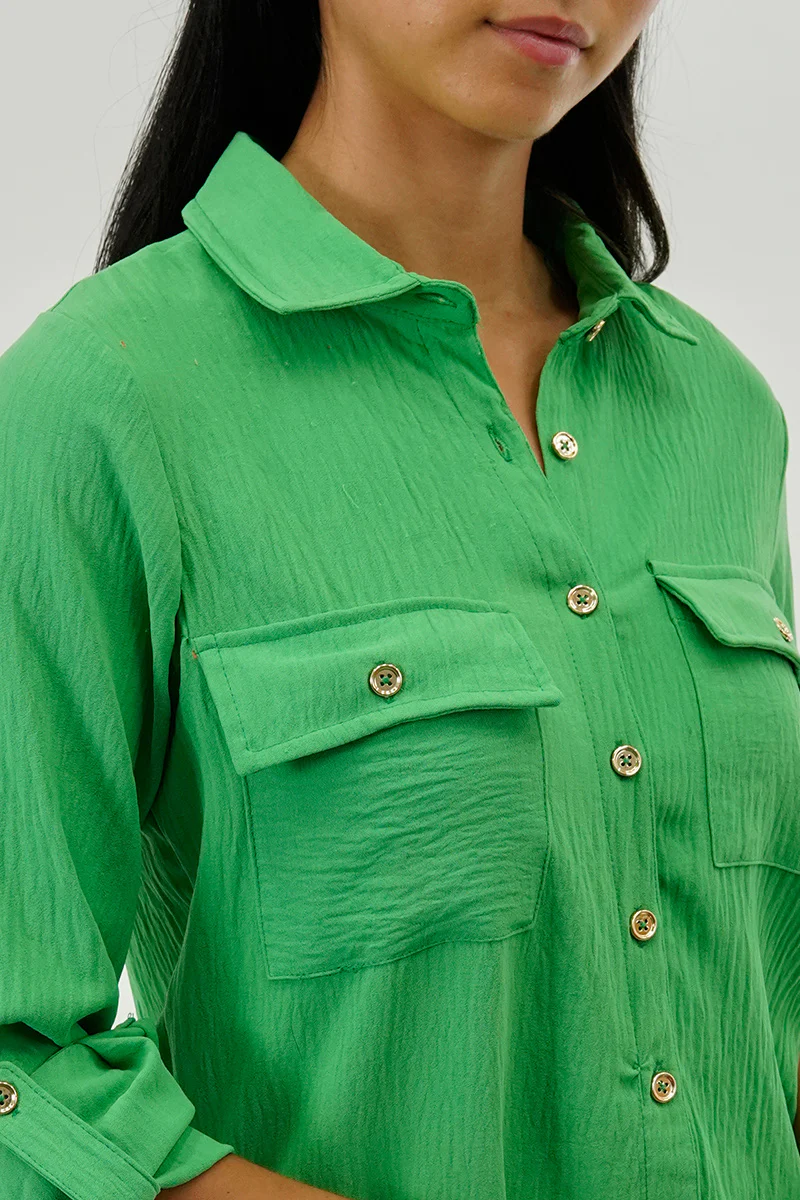 International INC Company Button Down Utility Pocket Blouse - Green - Image 4