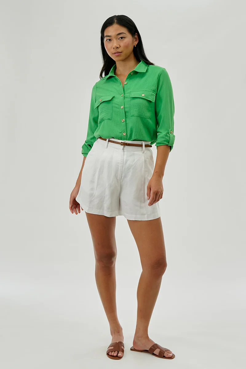International INC Company Button Down Utility Pocket Blouse - Green - Image 5