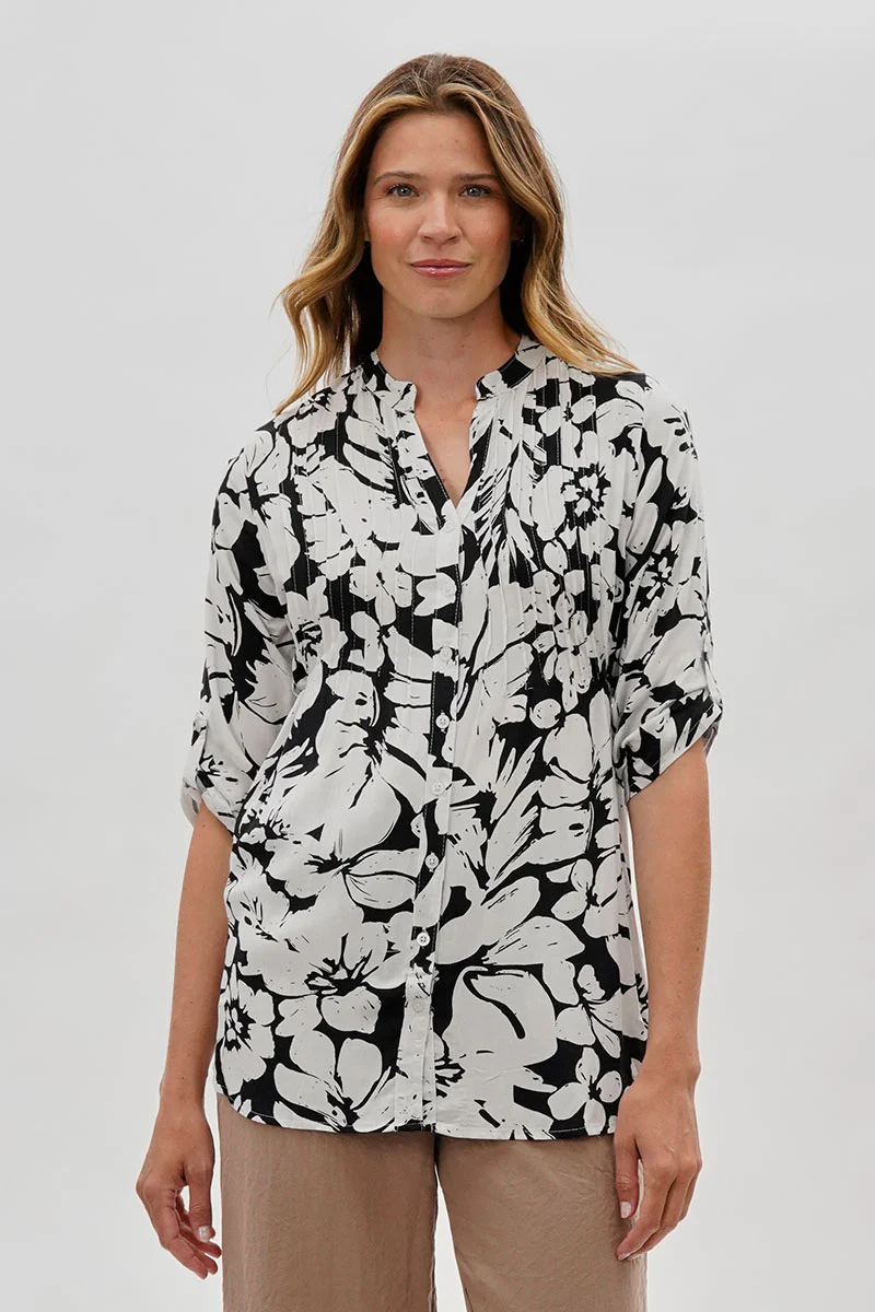 International INC Company Floral Back Tie Blouse - Black
