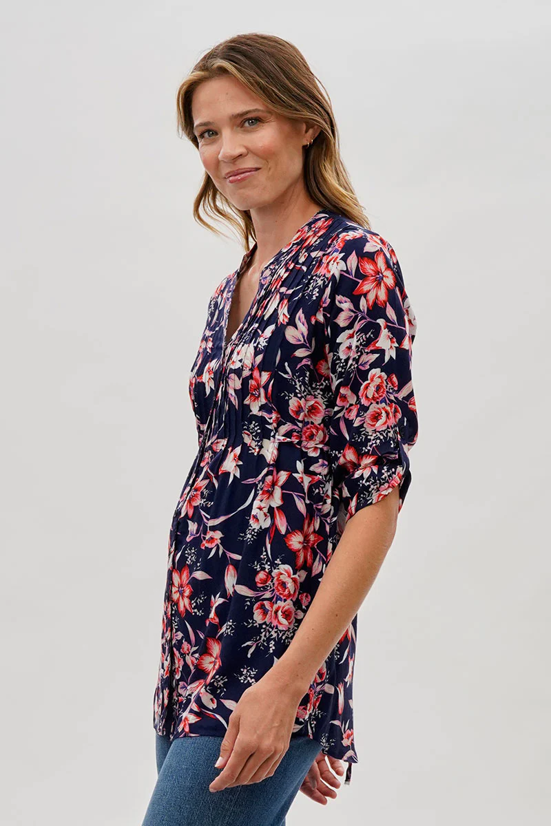 International INC Company Floral Back Tie Blouse - Navy - Image 2