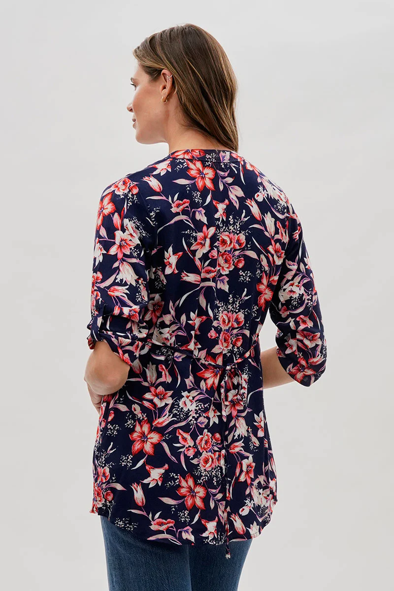 International INC Company Floral Back Tie Blouse - Navy - Image 3