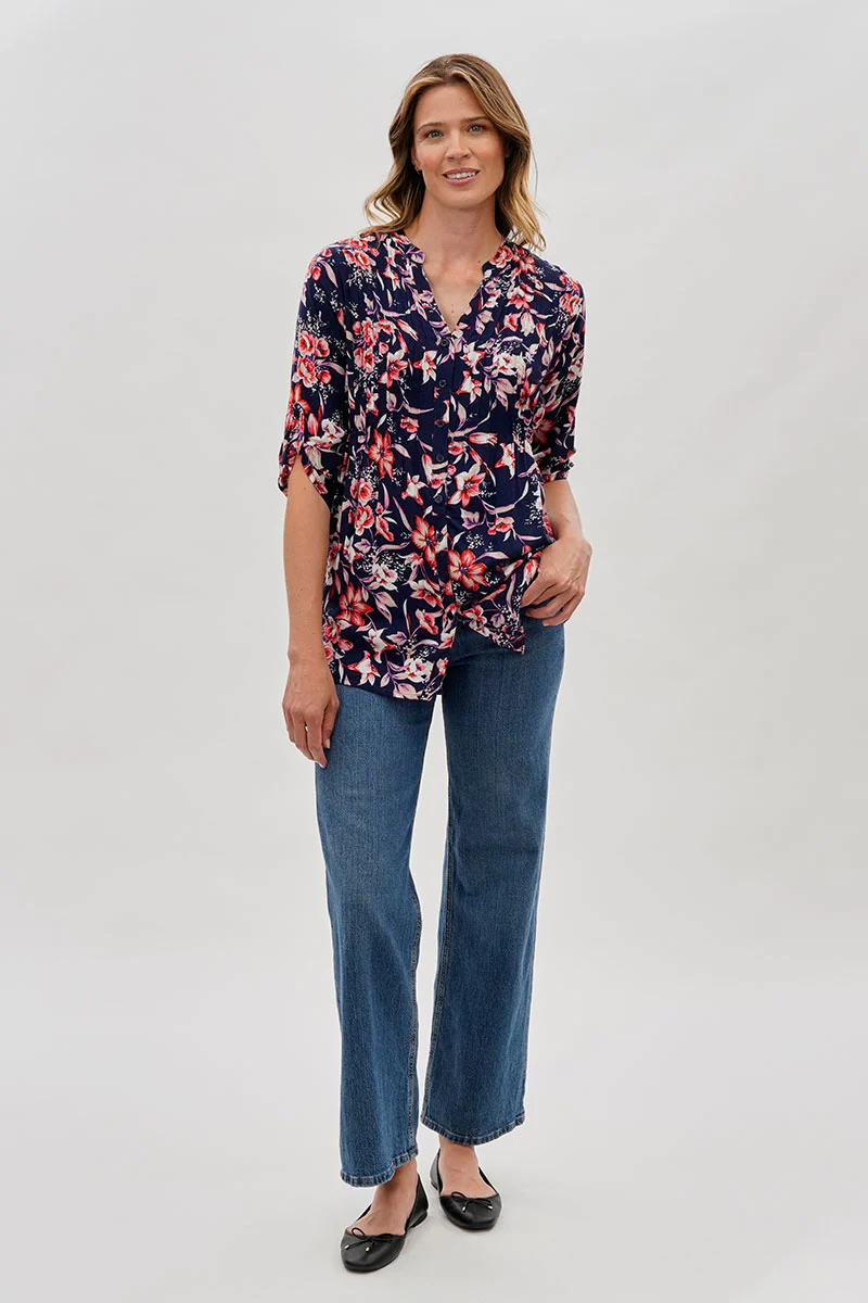 International INC Company Floral Back Tie Blouse - Navy - Image 5