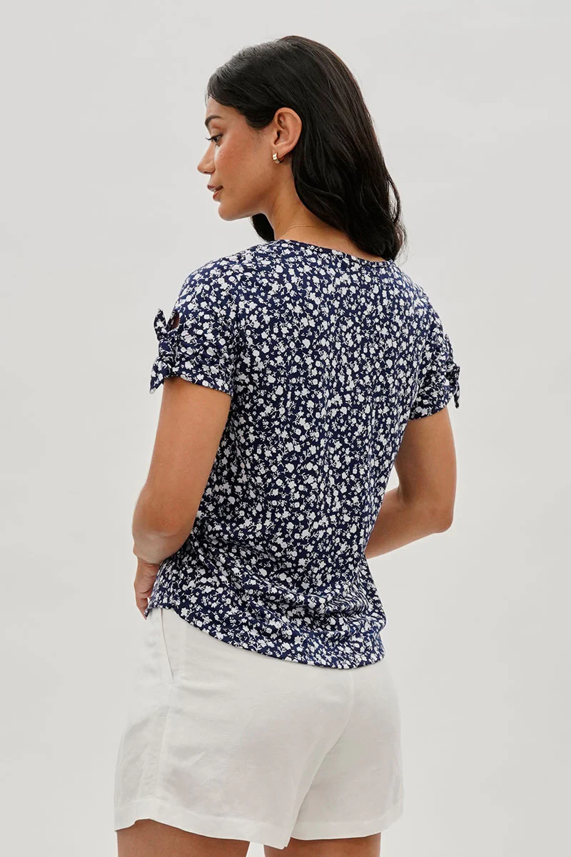 International INC Company Floral Tie Sleeve Tee - Navy - Image 3
