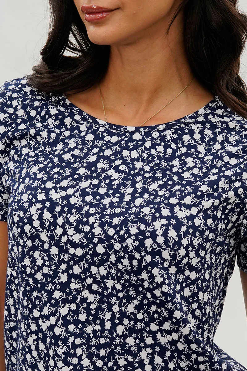 International INC Company Floral Tie Sleeve Tee - Navy - Image 4