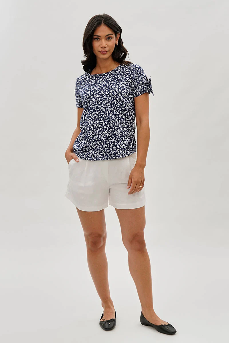 International INC Company Floral Tie Sleeve Tee - Navy - Image 5