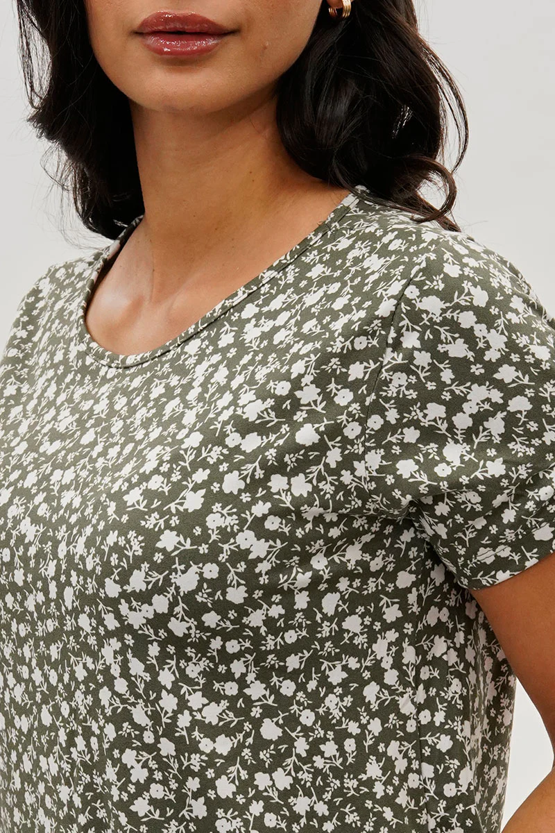 International INC Company Floral Tie Sleeve Tee - Olive - Image 4